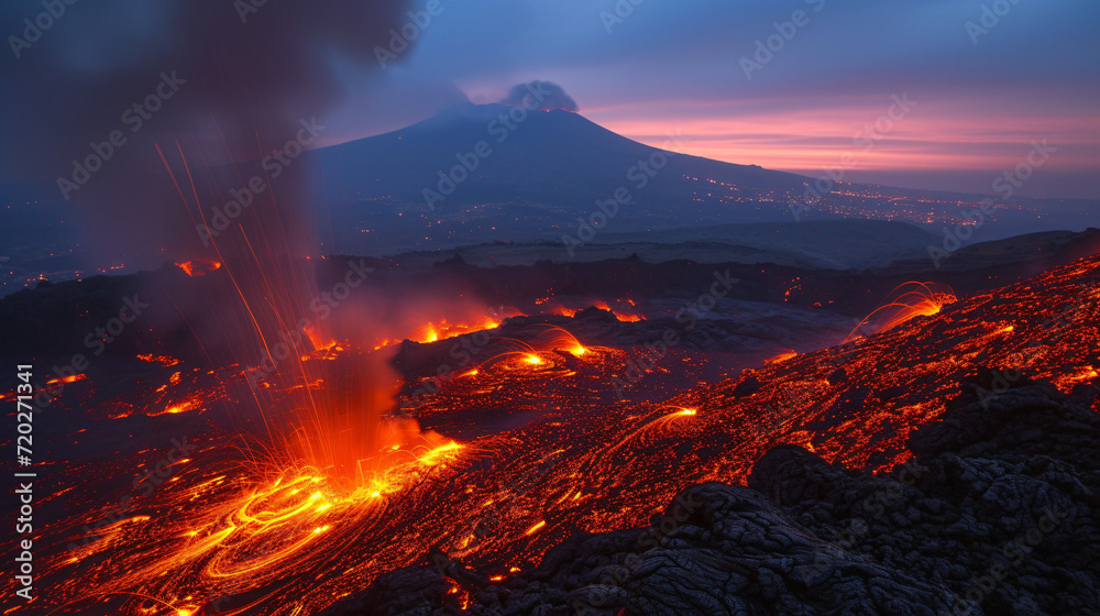 Italy Sicily Lava flow from Etna volcano