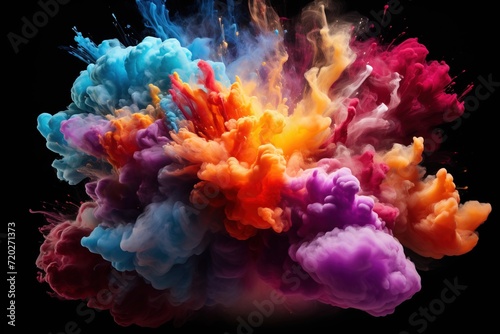 Color ink images moving through the air, Multicolored powder paint explosion backdrop, abstract illustration, fume on dark background, Amazing AI abstract cloud, Dancing