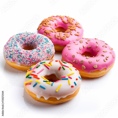 sweet donuts with sprinkles isolated on white background made with generative ai