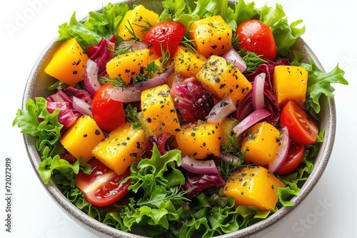 mixed vegetables salad isolated kitchen table professional advertising food photography