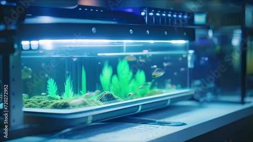 Closeup of a UV light on an automated aquarium cleaner for controlling algae growth. photo