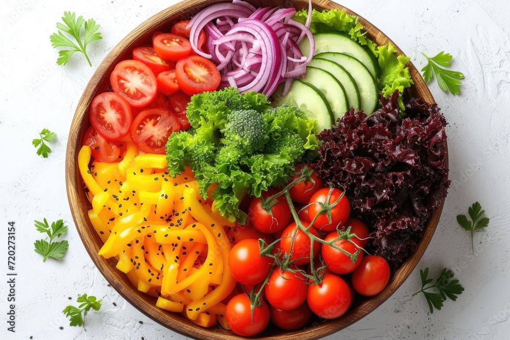 mixed vegetables salad isolated kitchen table professional advertising food photography