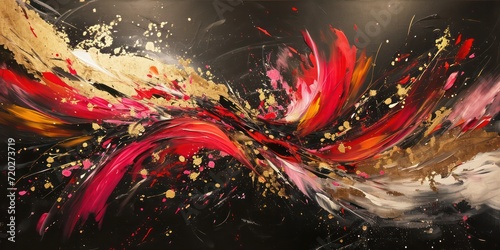 Abstract painting ruby and gold.