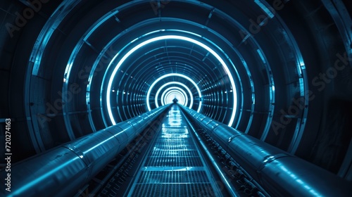 Blue light in the tunnel in futuristic style