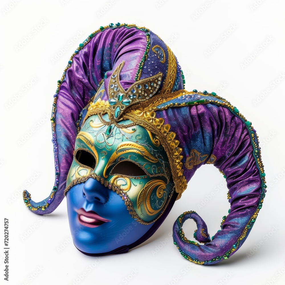 Naklejka premium Blue and Purple Mask With Gold Decoration