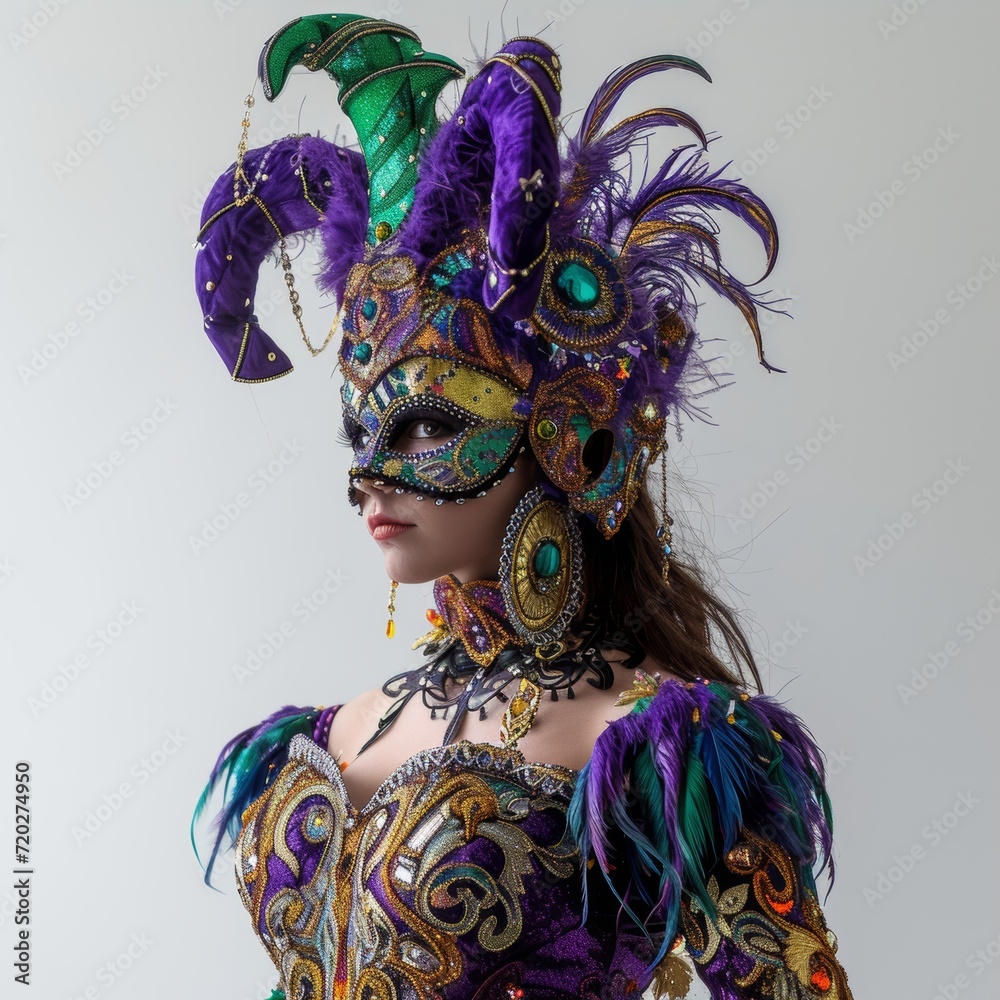 Naklejka premium Woman Wearing Purple and Green Mask