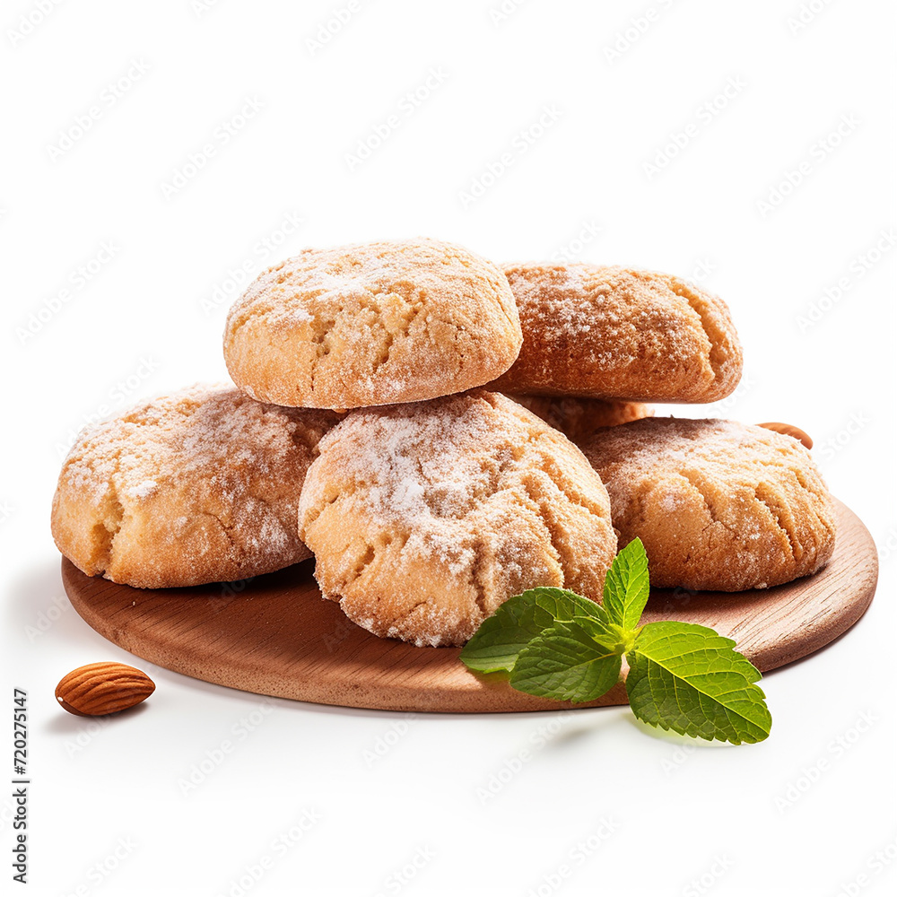 delicious almond cookies on white space made with generative ai