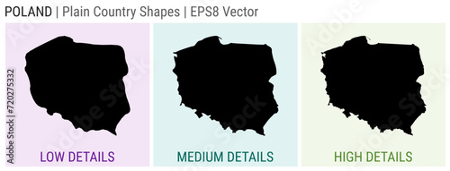 Poland - plain country shape. Low, medium, and high detailed maps of Poland. EPS8 Vector illustration.