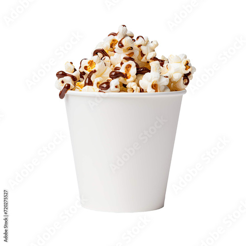 Popcorn in white paper bucket cardboard isolated on white background