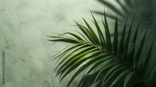 Palm leaf shadow on a green wall background