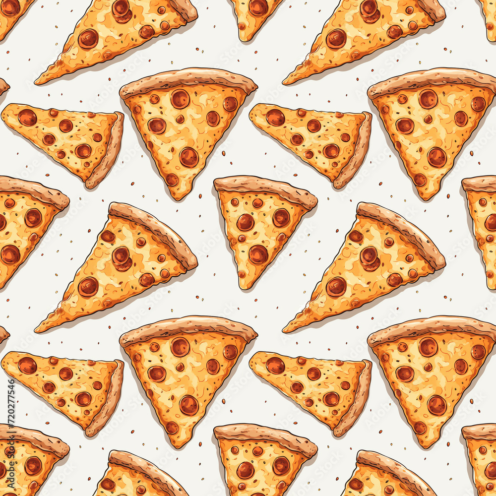 Pizza slices on a white background. Seamless pattern.