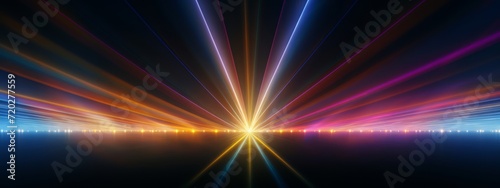 Lasershow background banner - Closeup of colorful laser beams rays in a club  disco  nightclub or on a festival  in the dark black night