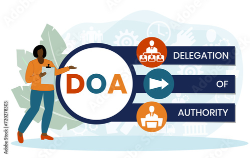 DOA Delegation of authority acronym. business concept background. vector illustration concept with keywords and icons. lettering illustration with icons for web banner, flyer