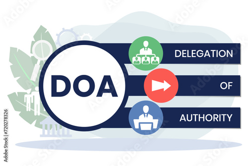 DOA Delegation of authority acronym. business concept background. vector illustration concept with keywords and icons. lettering illustration with icons for web banner, flyer
