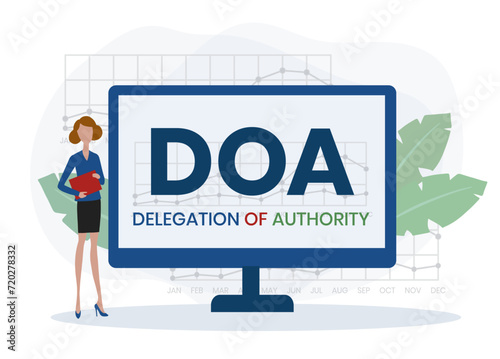 DOA Delegation of authority acronym. business concept background. vector illustration concept with keywords and icons. lettering illustration with icons for web banner, flyer