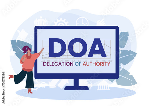 DOA Delegation of authority acronym. business concept background. vector illustration concept with keywords and icons. lettering illustration with icons for web banner, flyer