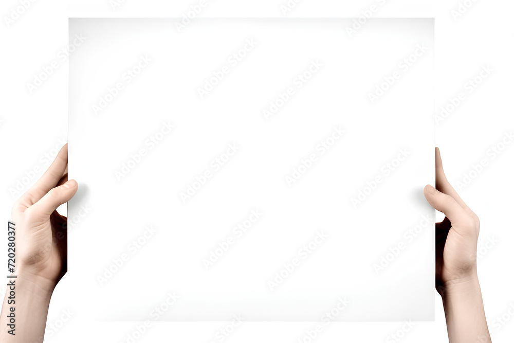 Hand holding blank white paper for advertise text on generative AI Hand holding blank white paper for advertise text on generative AI