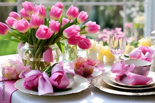 Vibrant Tulip Bouquet Table Display