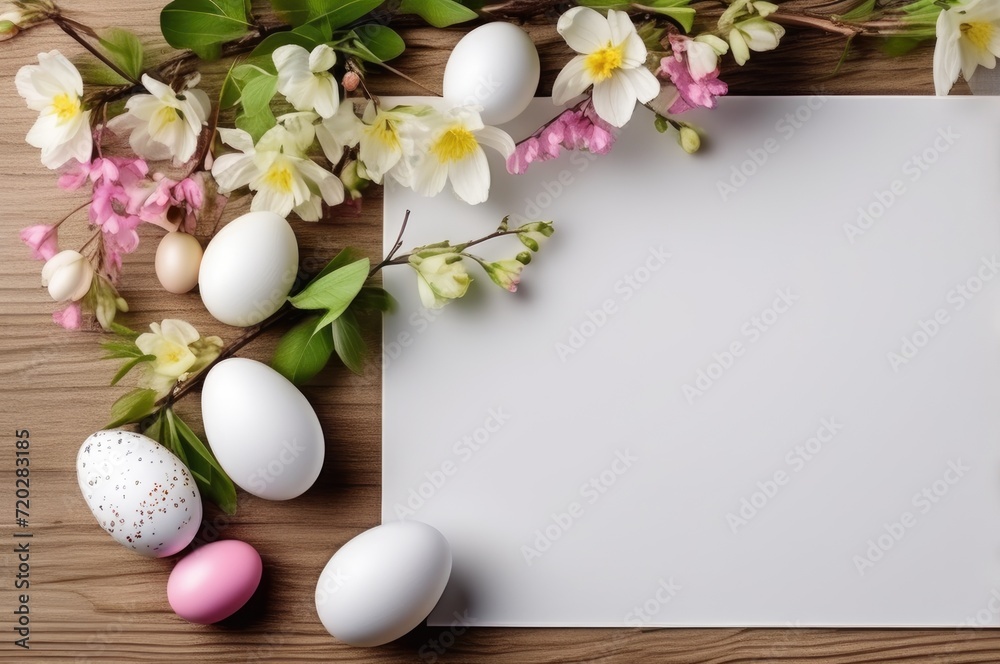 Fresh Spring flowers with Easter Eggs on Wood Fresh Spring flowers with Easter Eggs on Wood