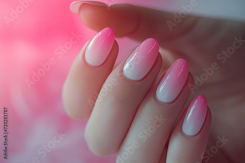 Beautiful pink and white ombre nail polish