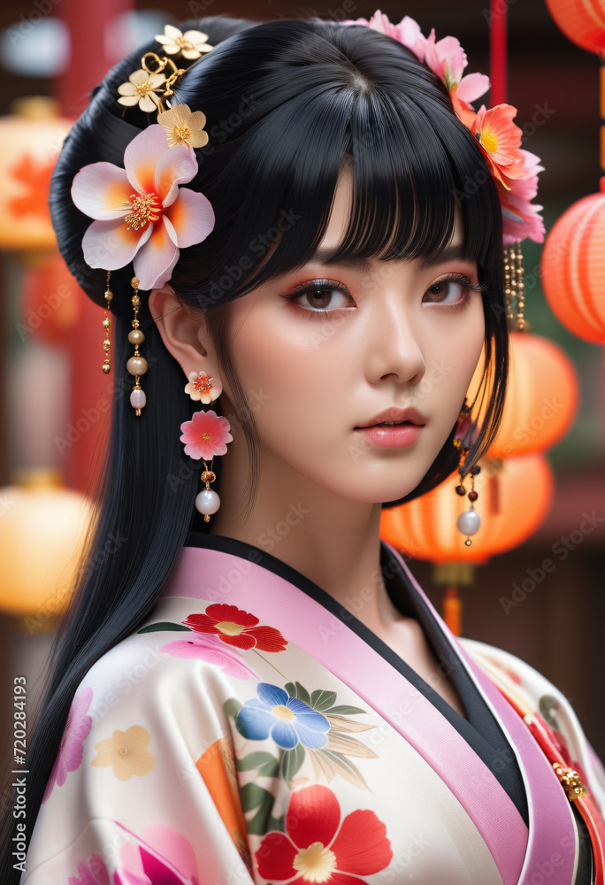 Close-up of a young woman wearing a kimono Close-up of a young woman wearing a kimono