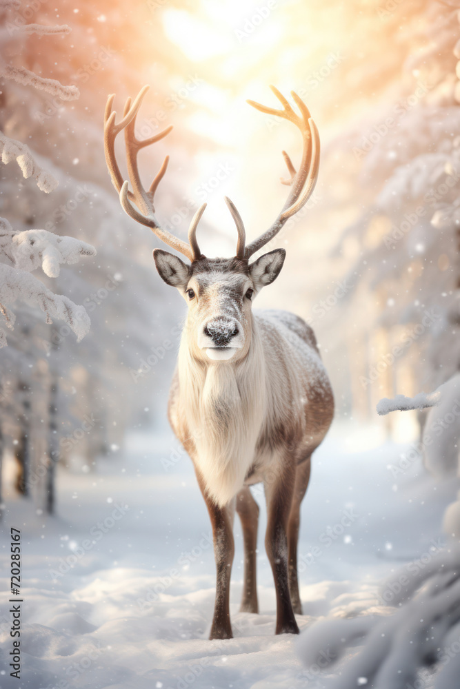 Winter Wonderland: Majestic Snowy Forest with a Magnificent Herd of Wild Reindeer Winter Wonderland: Majestic Snowy Forest with a Magnificent Herd of Wild Reindeer
