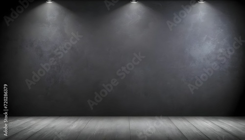 empty grey wall room with spotlights