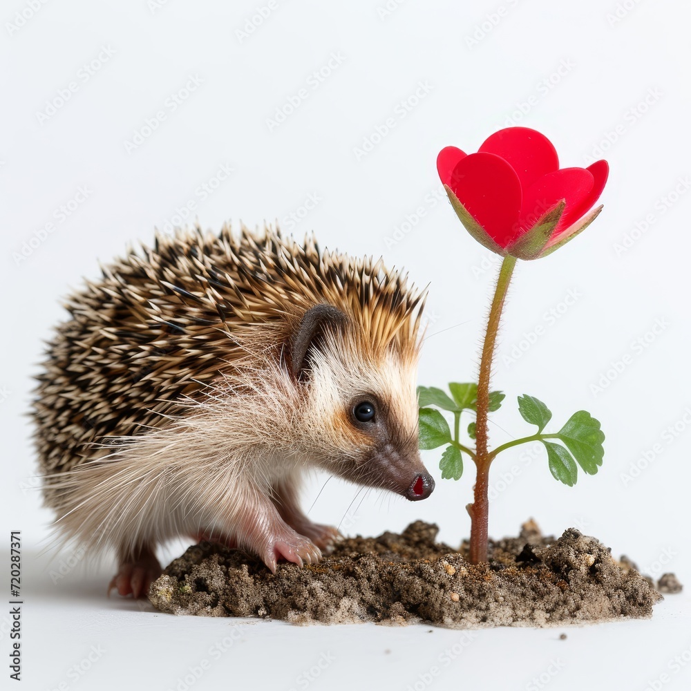 Fototapeta premium Small Hedge Standing Next to Red Flower