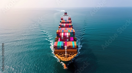 Container Adventure: Against the Boundless Sea and Endless Horizon, a Cargo Ship Carrying Containers Plows Through the Waves on its International Expedition.