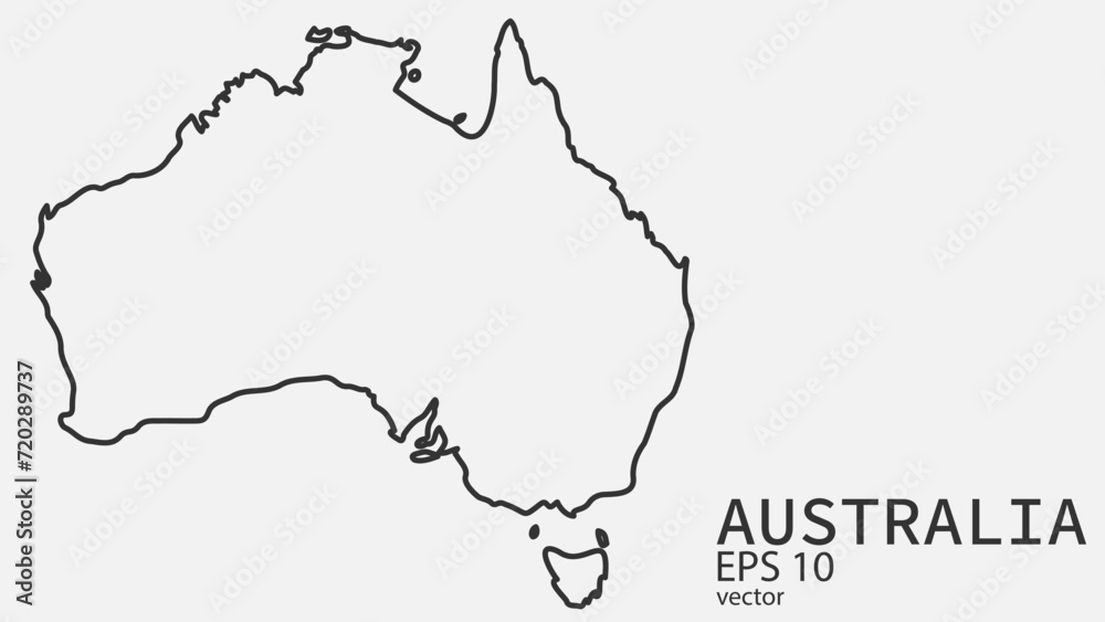 Vector line map of Australia. Vector design isolated on white background.	
