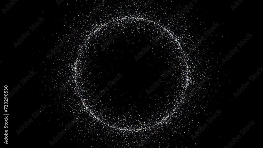 Glowing ring of multicolored particles on dark background. Abstract animation use vertically and horizontally. Can be used with the screen blend mode or add . Glowing ring of multicolored particles on dark background. Abstract animation use vertically and horizontally. Can be used with the screen blend mode or add .