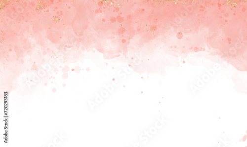 Pastel pink watercolor paint brush glitter gold  with golden , dots and stains. Pastel marble alcohol ink drawing effect. pink texture design element for wedding invitation.	 photo