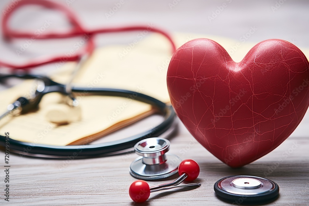Stethoscope and red heart Heart Check. Stethoscope and red heart Heart Check.