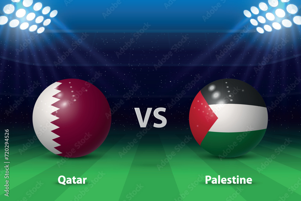 Qatar vs palestine knockout stage asia 2023 soccer scoreboard stock