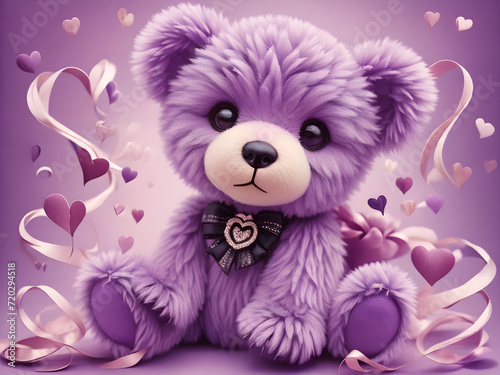 cute fluffy teddy bear with hearts valentines day card