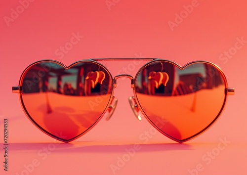 Heart Shaped Sunglasses on Pink Background