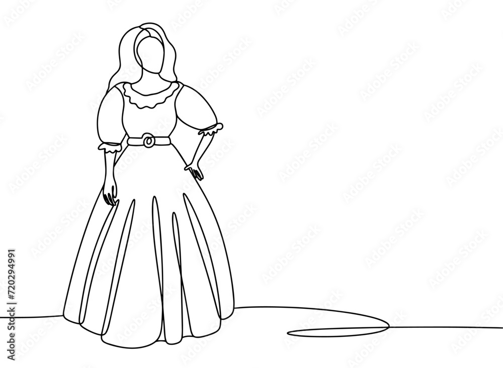 Woman. Dress. Costume. Wide skirt. One line Woman. Dress. Costume. Wide skirt. One line