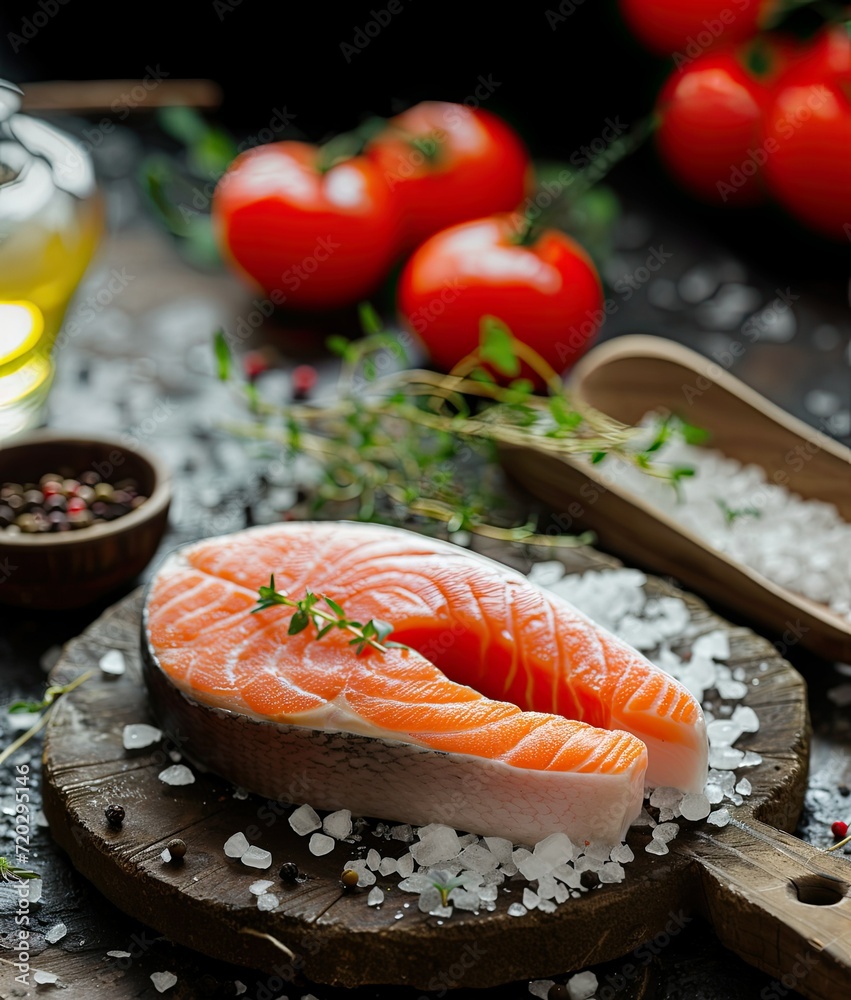 salmon steak on the bonesalmon steak on salt stone table salmon steak on the bonesalmon steak on salt stone table