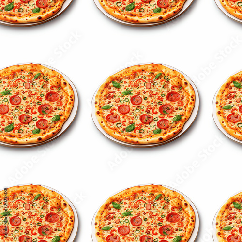 Round pizza on a white background. Seamless pattern.
