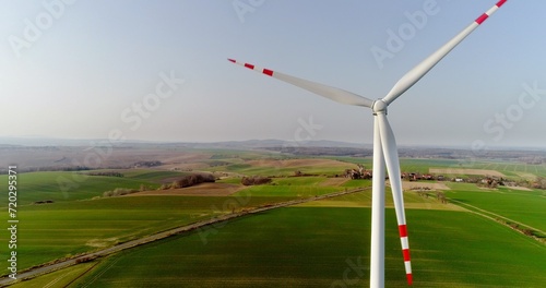 Aerial wiev of windmills farm. Power Energy Production