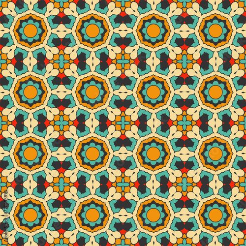 Seamless pattern with multi-colored interlacing ornament. Vector illustration