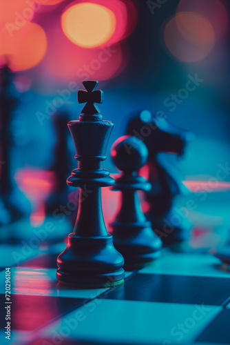 Tabuleiro de xadrez com iluminação cinematográfica  photo