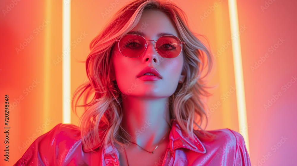 Fototapeta premium Stylish woman with red hair and sunglasses in a glamorous portrait ,Stylish woman with red hair and sunglasses in a glamorous portrait.
