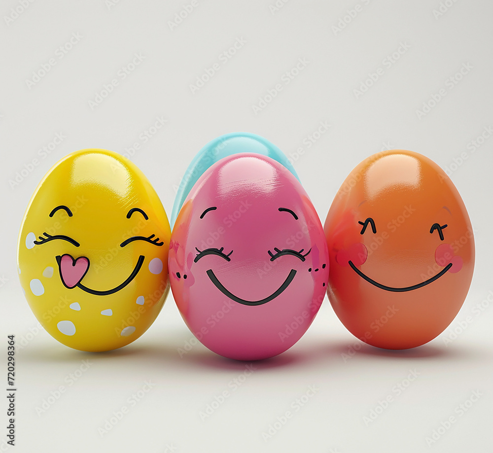 Funny colorful Easter eggs with smiles on their face on a white background Funny colorful Easter eggs with smiles on their face on a white background