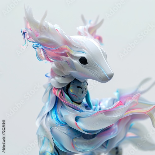 White Dragon Figurine With Multicolored Hair