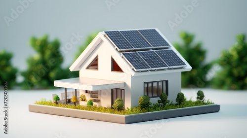 house model futuristic generic smart home with solar panels rooftop system for renewable energy concepts. © inthasone