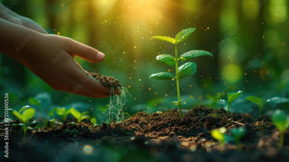 Fototapeta premium nurturing hands with soil and sprouting seeds