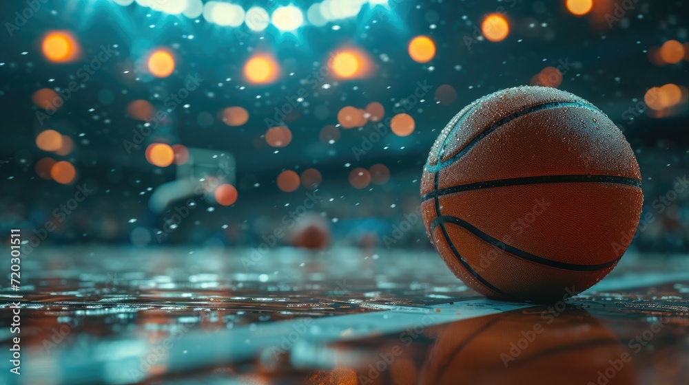 dynamic scene unfolds on the court with a basketball in action