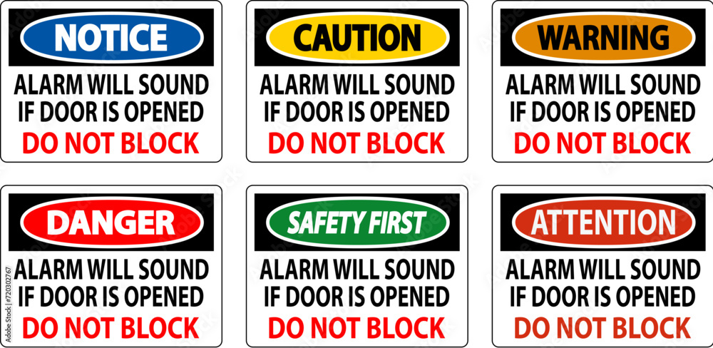 Fire and Emergency Sign, Fire Door Alarm Will Sound If Door Is Opened Do Not Block