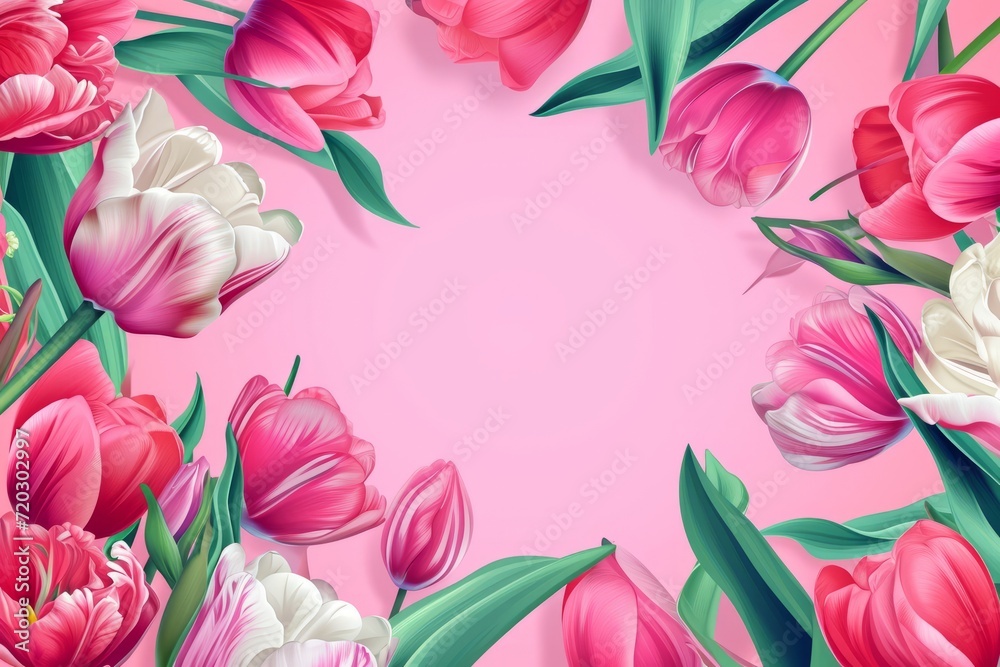 Card Template with Red Rose Flower Border Frame